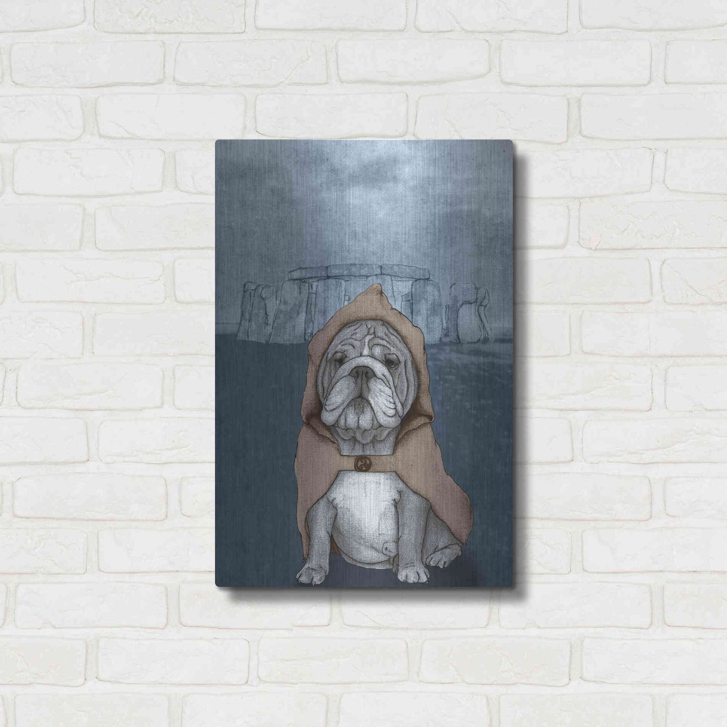 Luxe Metal Art 'English Bulldog with Stonehenge' by Barruf Metal Wall Art,16x24