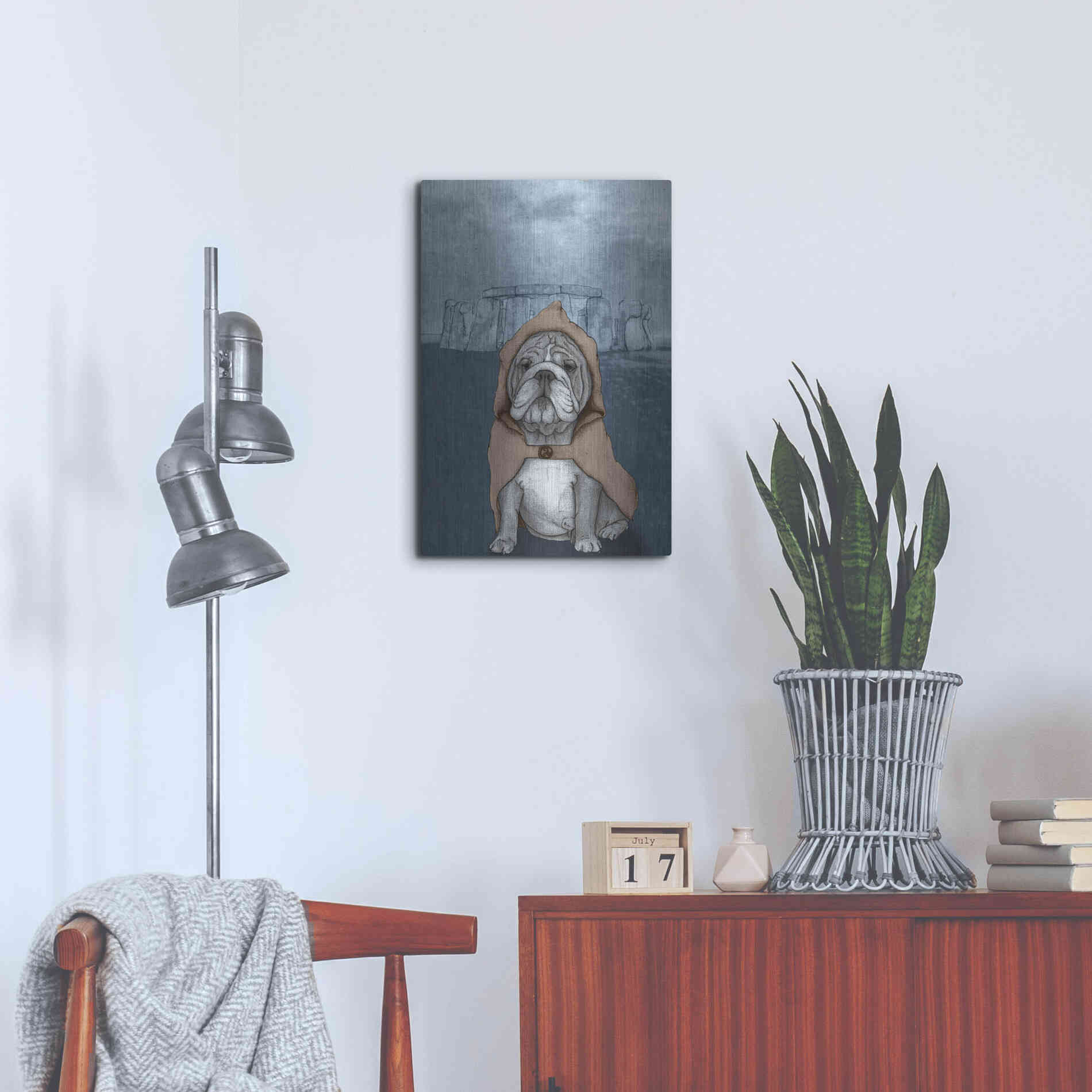 Luxe Metal Art 'English Bulldog with Stonehenge' by Barruf Metal Wall Art,16x24
