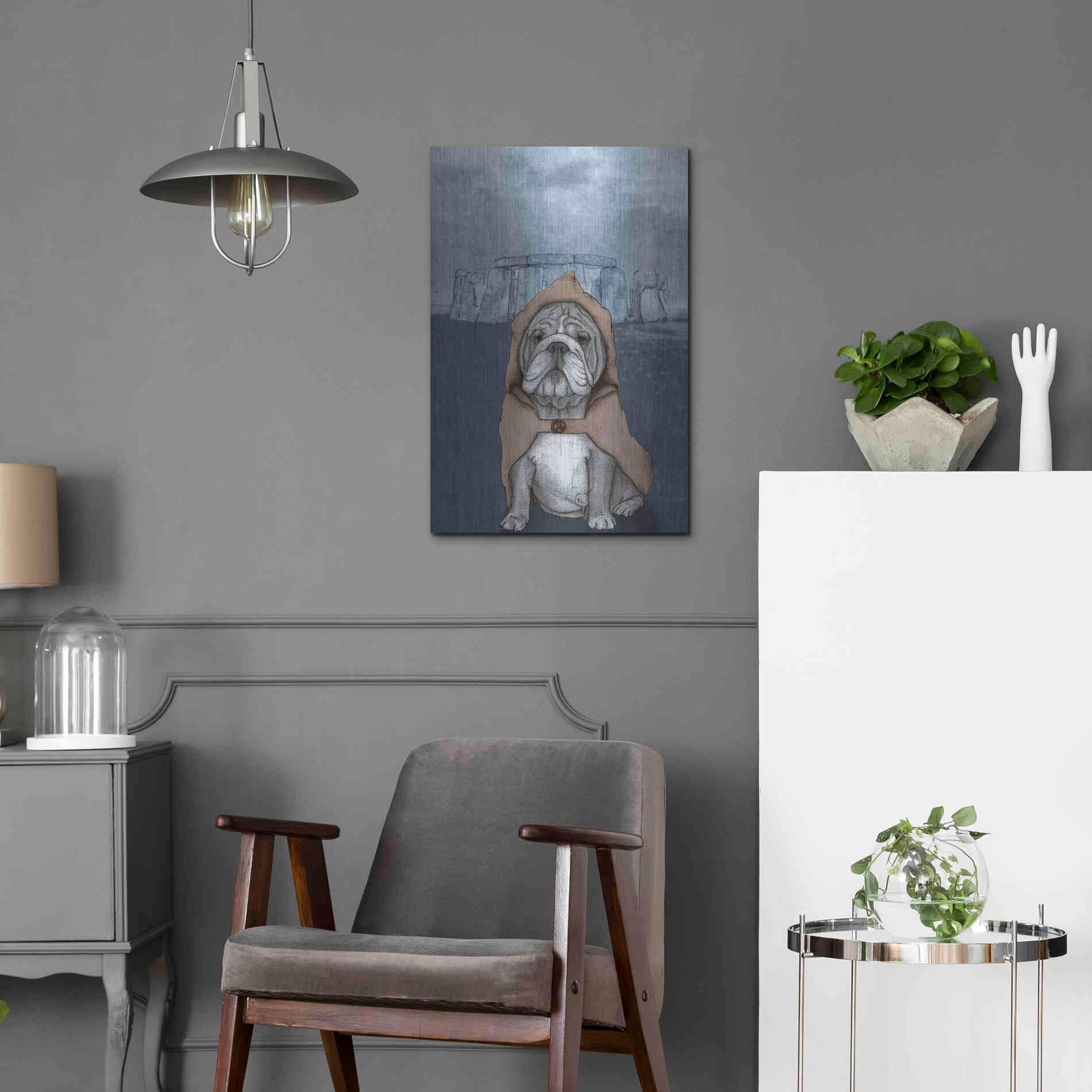 Luxe Metal Art 'English Bulldog with Stonehenge' by Barruf Metal Wall Art,16x24