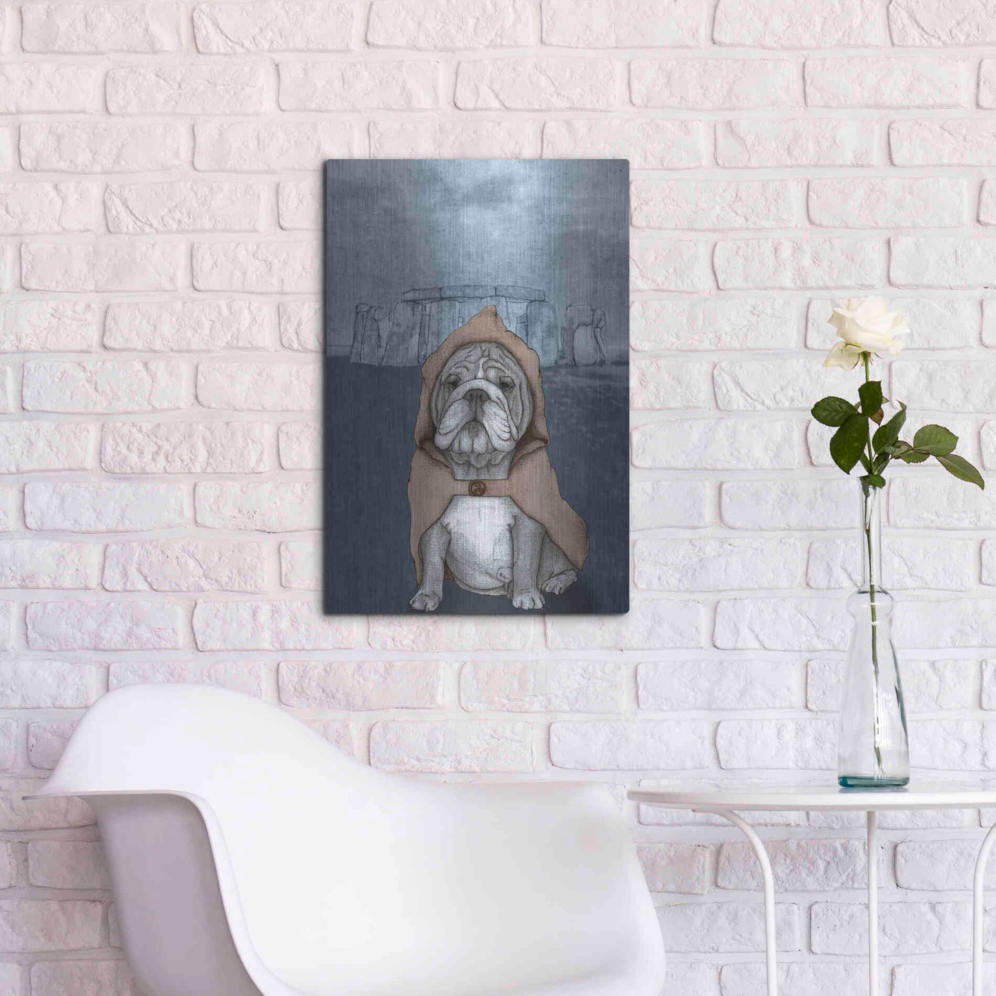 Luxe Metal Art 'English Bulldog with Stonehenge' by Barruf Metal Wall Art,16x24