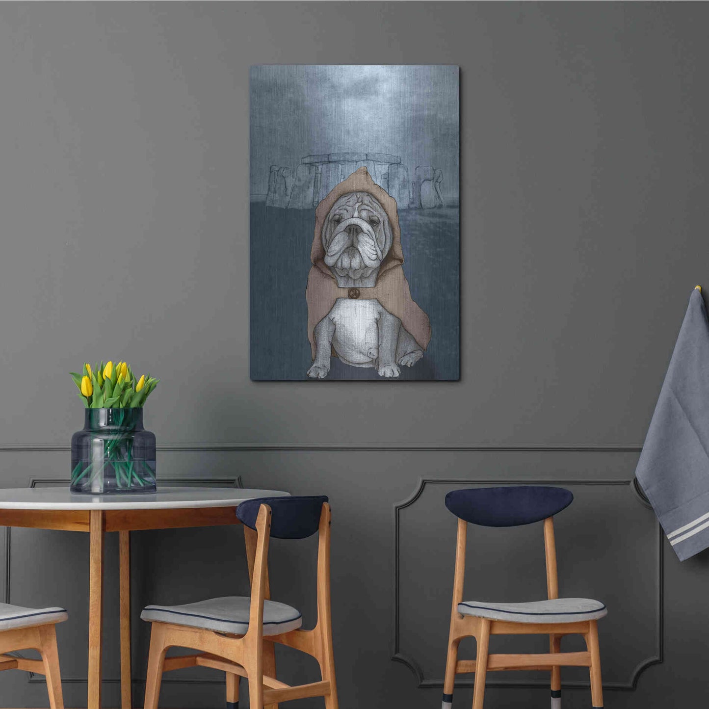 Luxe Metal Art 'English Bulldog with Stonehenge' by Barruf Metal Wall Art,24x36