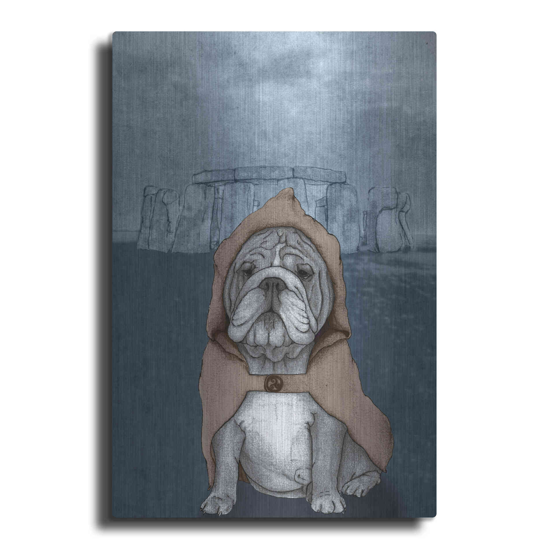 Luxe Metal Art 'English Bulldog with Stonehenge' by Barruf Metal Wall Art