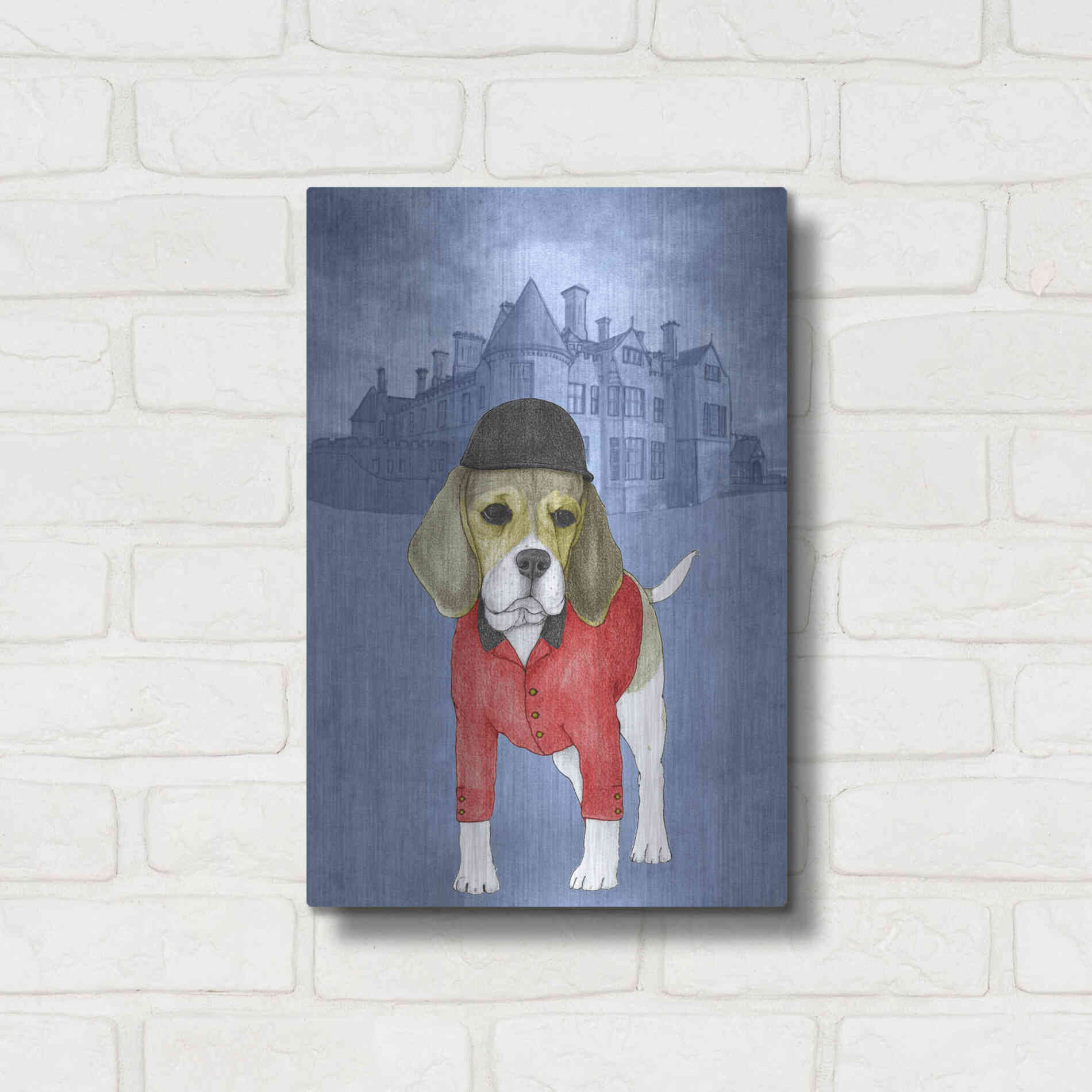 Luxe Metal Art 'Beagle with Beaulieu Palace' by Barruf Metal Wall Art,12x16