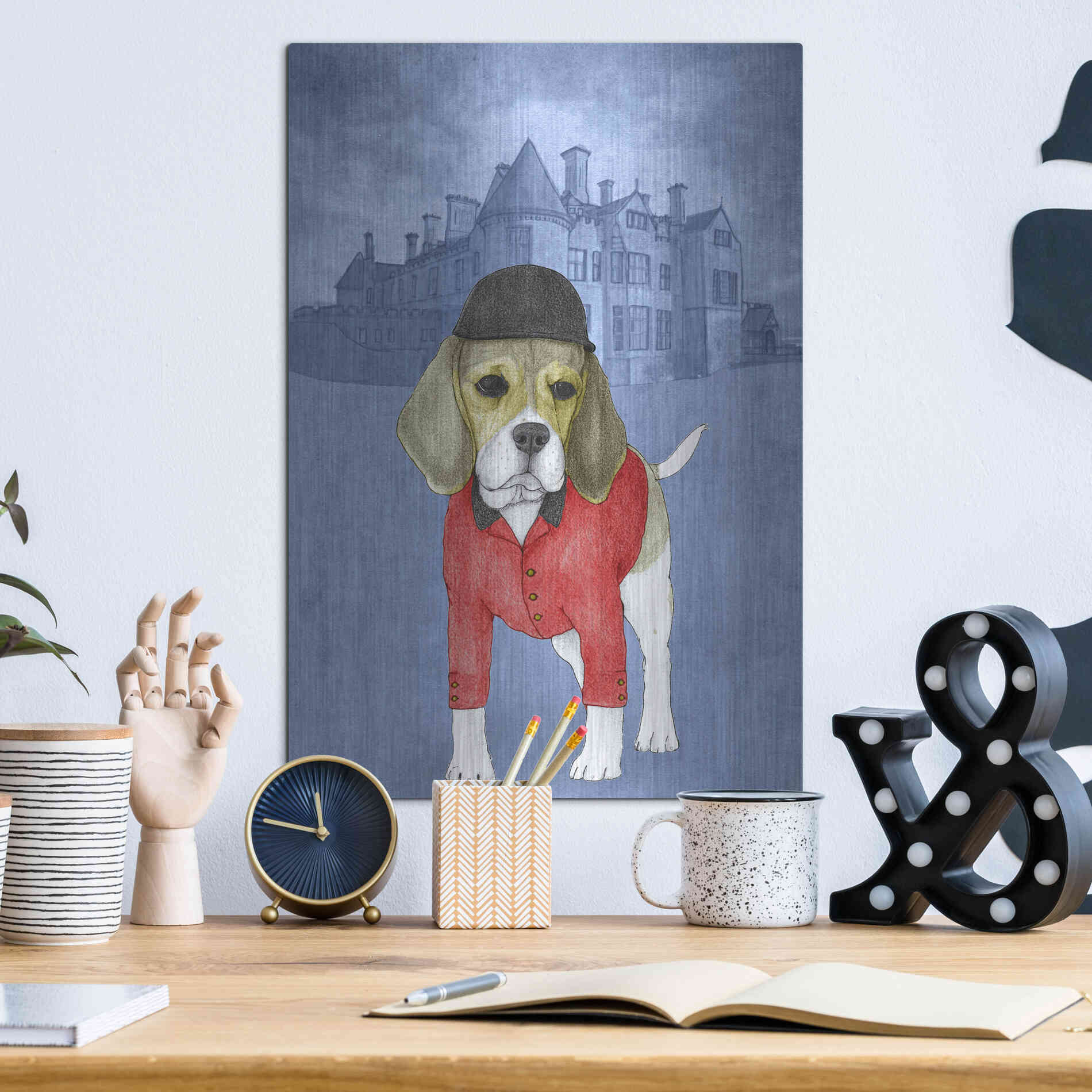 Luxe Metal Art 'Beagle with Beaulieu Palace' by Barruf Metal Wall Art,12x16