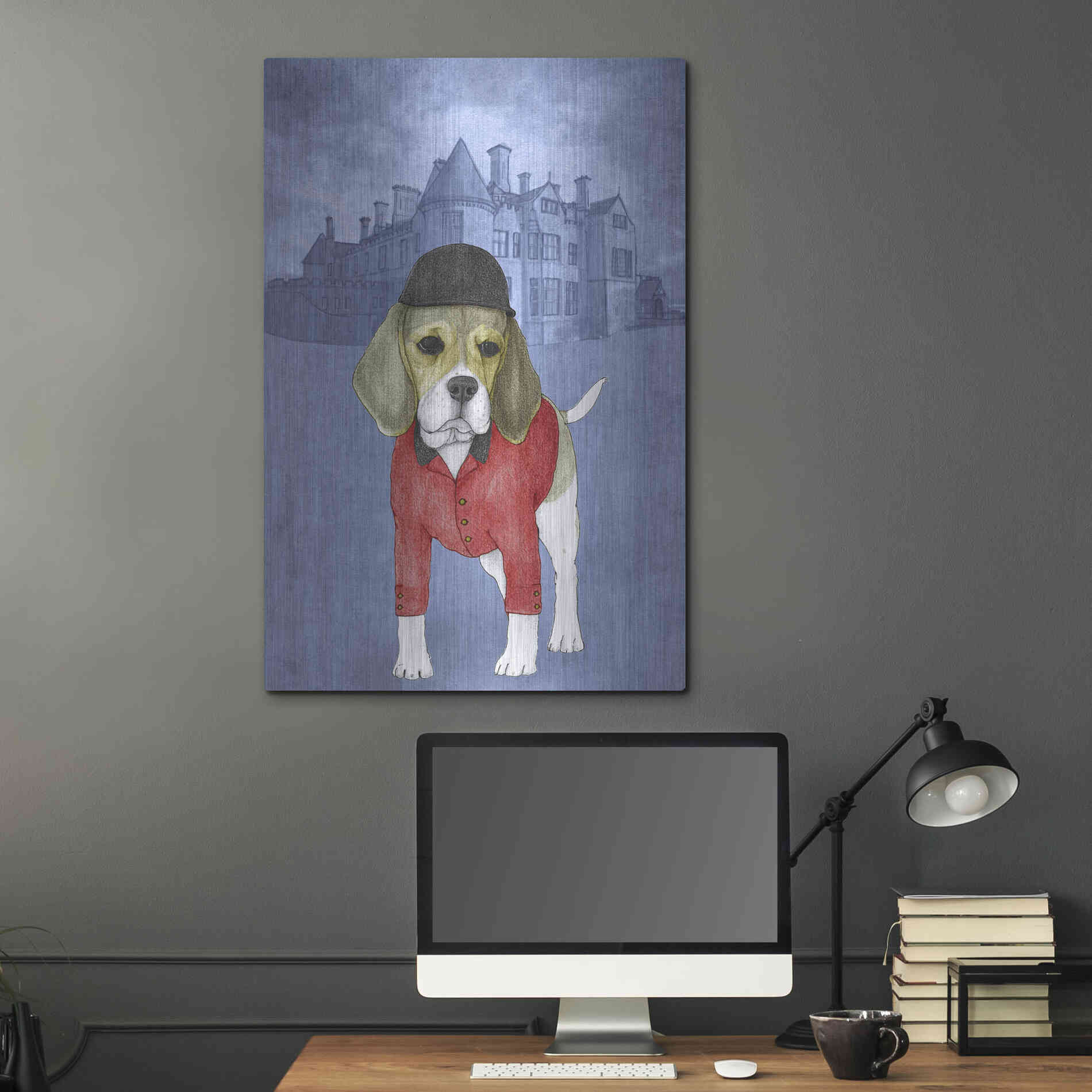 Luxe Metal Art 'Beagle with Beaulieu Palace' by Barruf Metal Wall Art,24x36