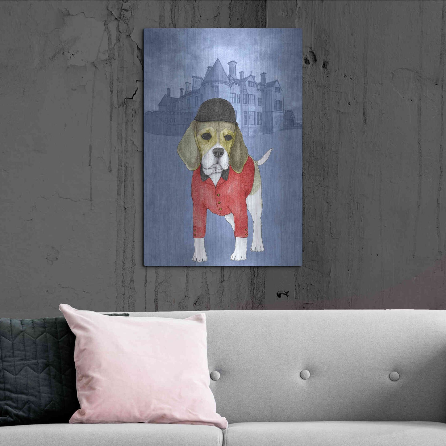 Luxe Metal Art 'Beagle with Beaulieu Palace' by Barruf Metal Wall Art,24x36