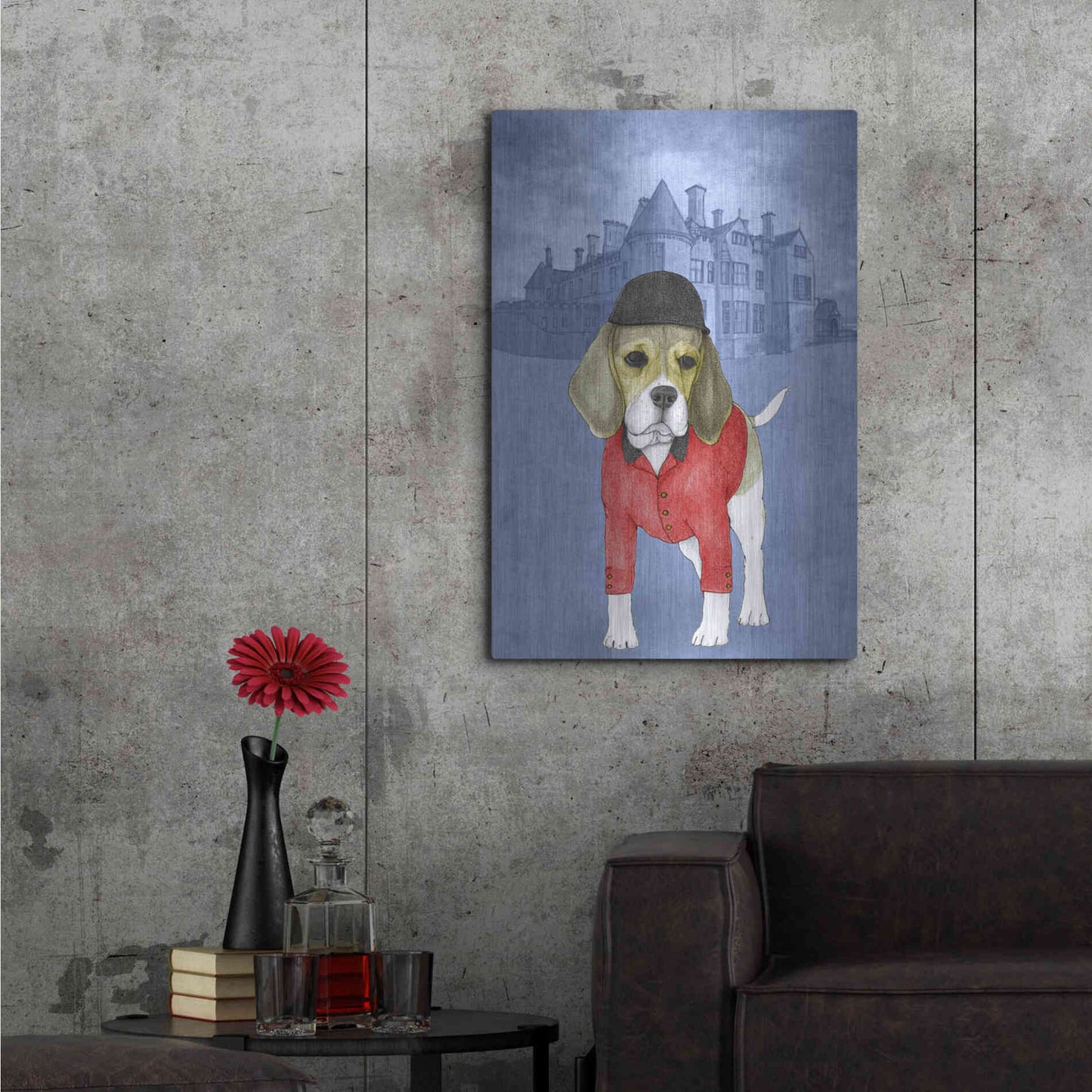 Luxe Metal Art 'Beagle with Beaulieu Palace' by Barruf Metal Wall Art,24x36