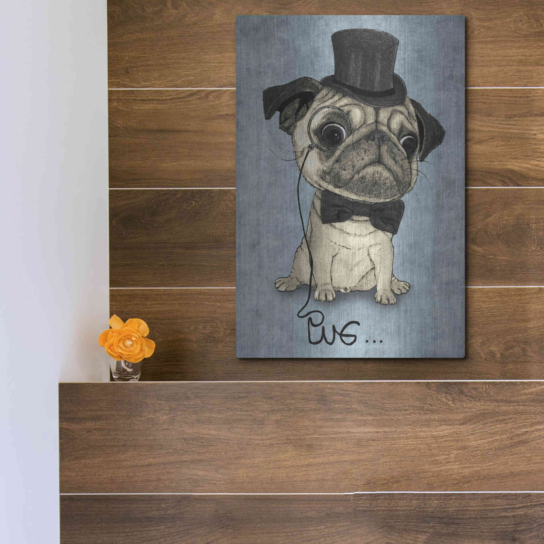 Luxe Metal Art 'Gentle Pug' by Barruf Metal Wall Art,12x16