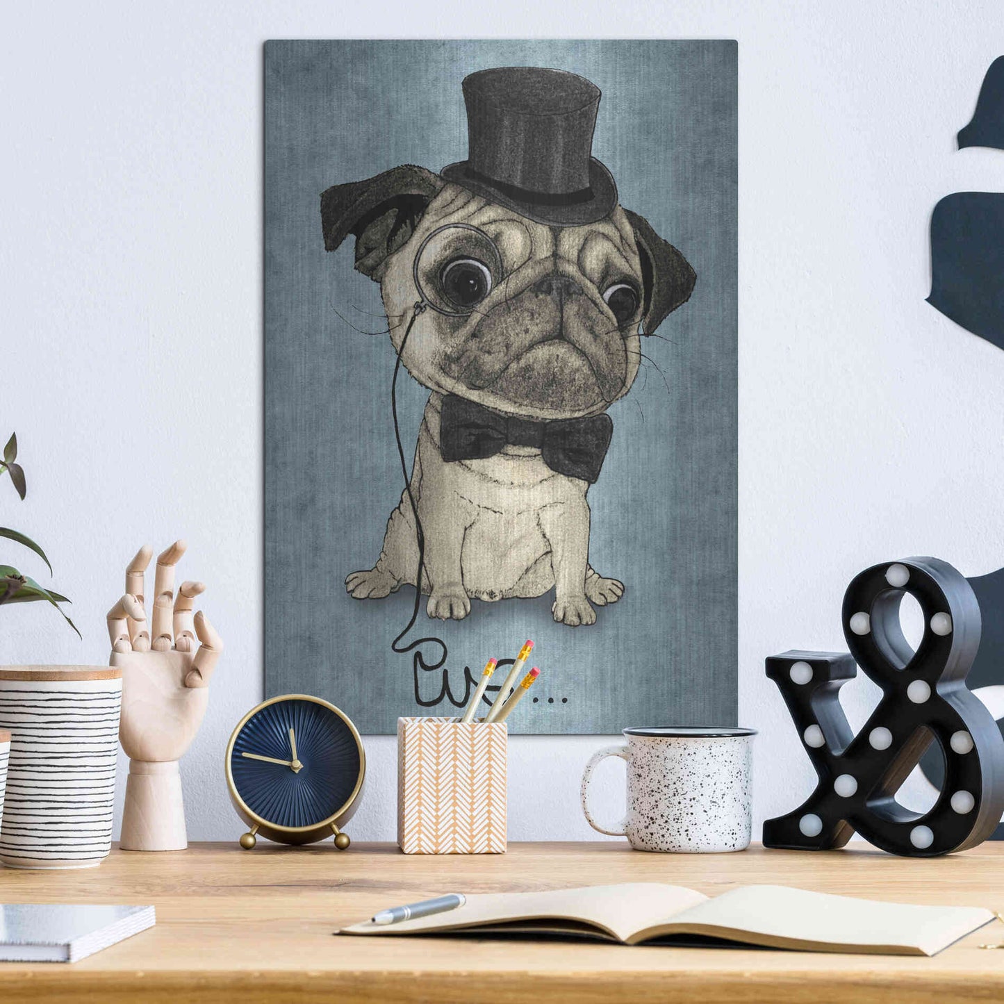 Luxe Metal Art 'Gentle Pug' by Barruf Metal Wall Art,12x16