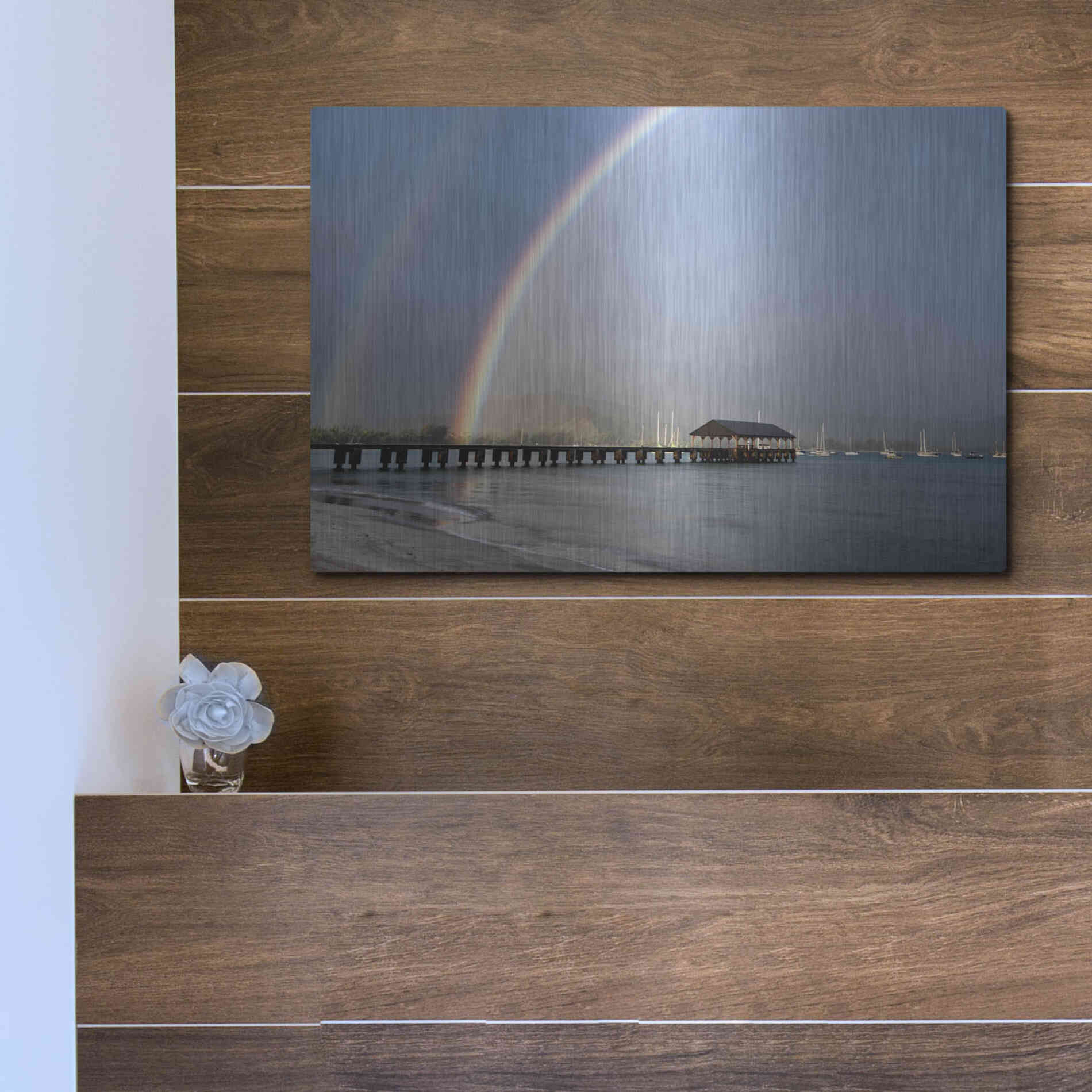 Luxe Metal Art 'Rainbows at Hanalei' by Daniel Burt Metal Wall Art,16x12