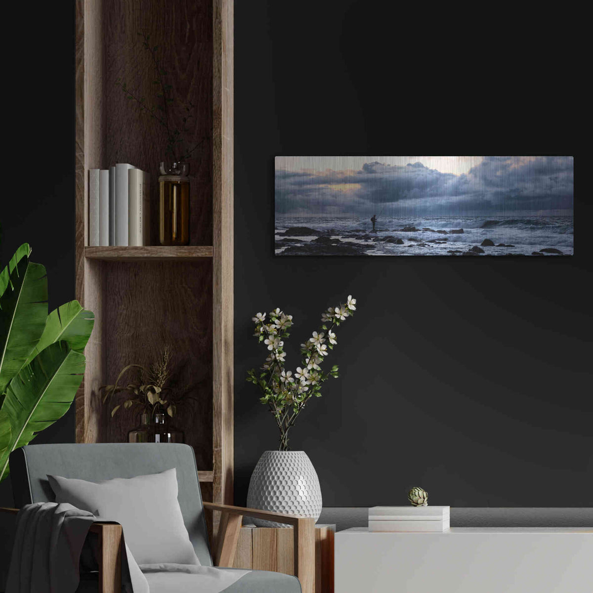Luxe Metal Art 'Surf Fishing' by Daniel Burt Metal Wall Art,36x12