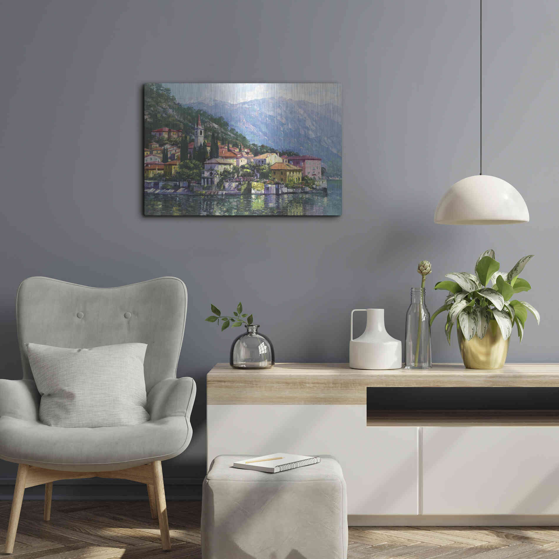 Luxe Metal Art 'Reflections of Lake Como' by Howard Behrens Metal Wall Art,24x16