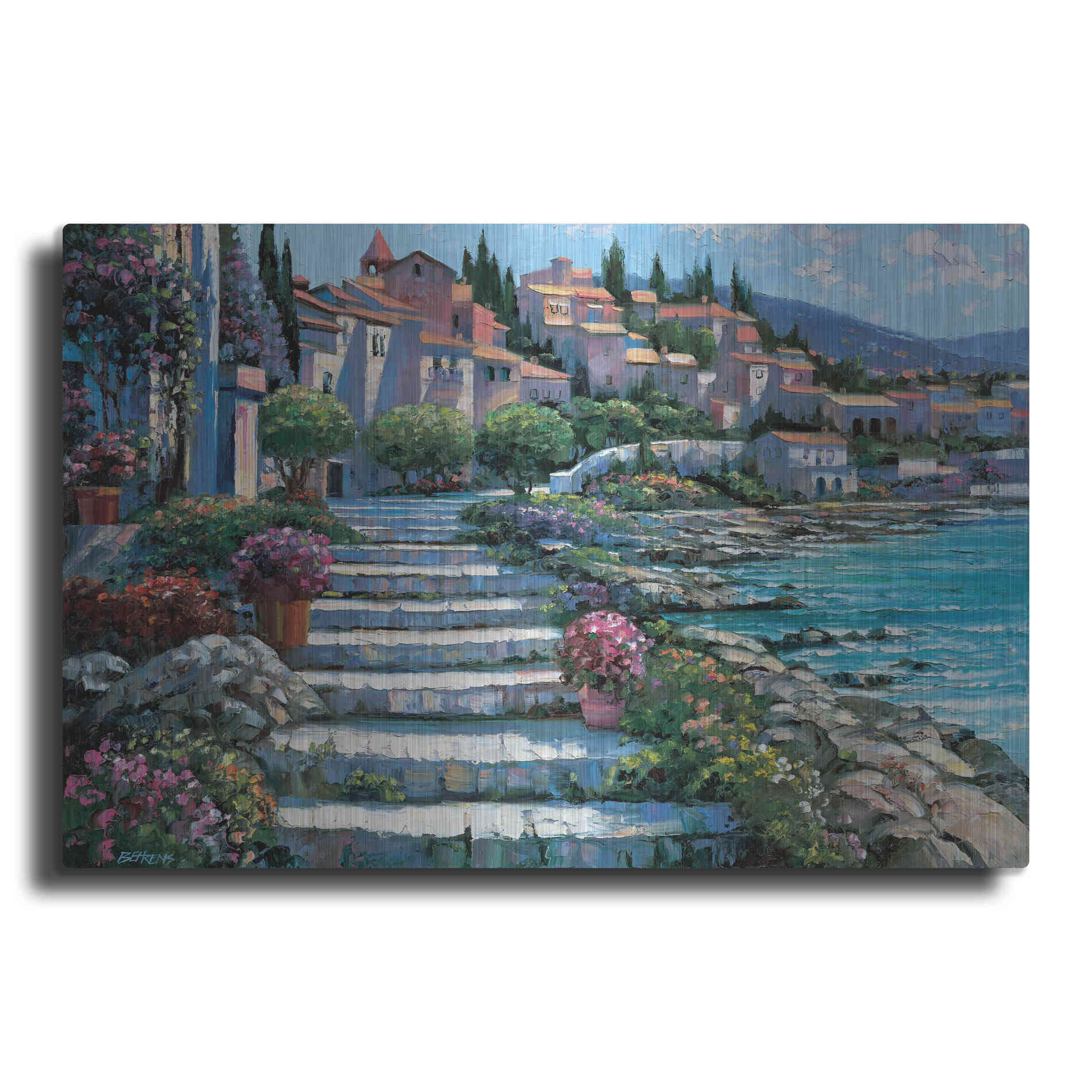 Luxe Metal Art 'Steps of St. Tropez' by Howard Behrens Metal Wall Art