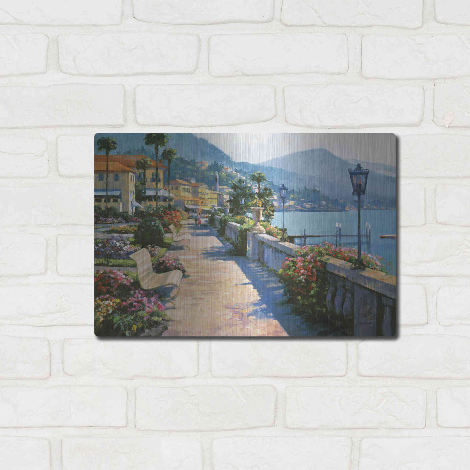 Luxe Metal Art 'Bellagio Promenade' by Howard Behrens Metal Wall Art,16x12