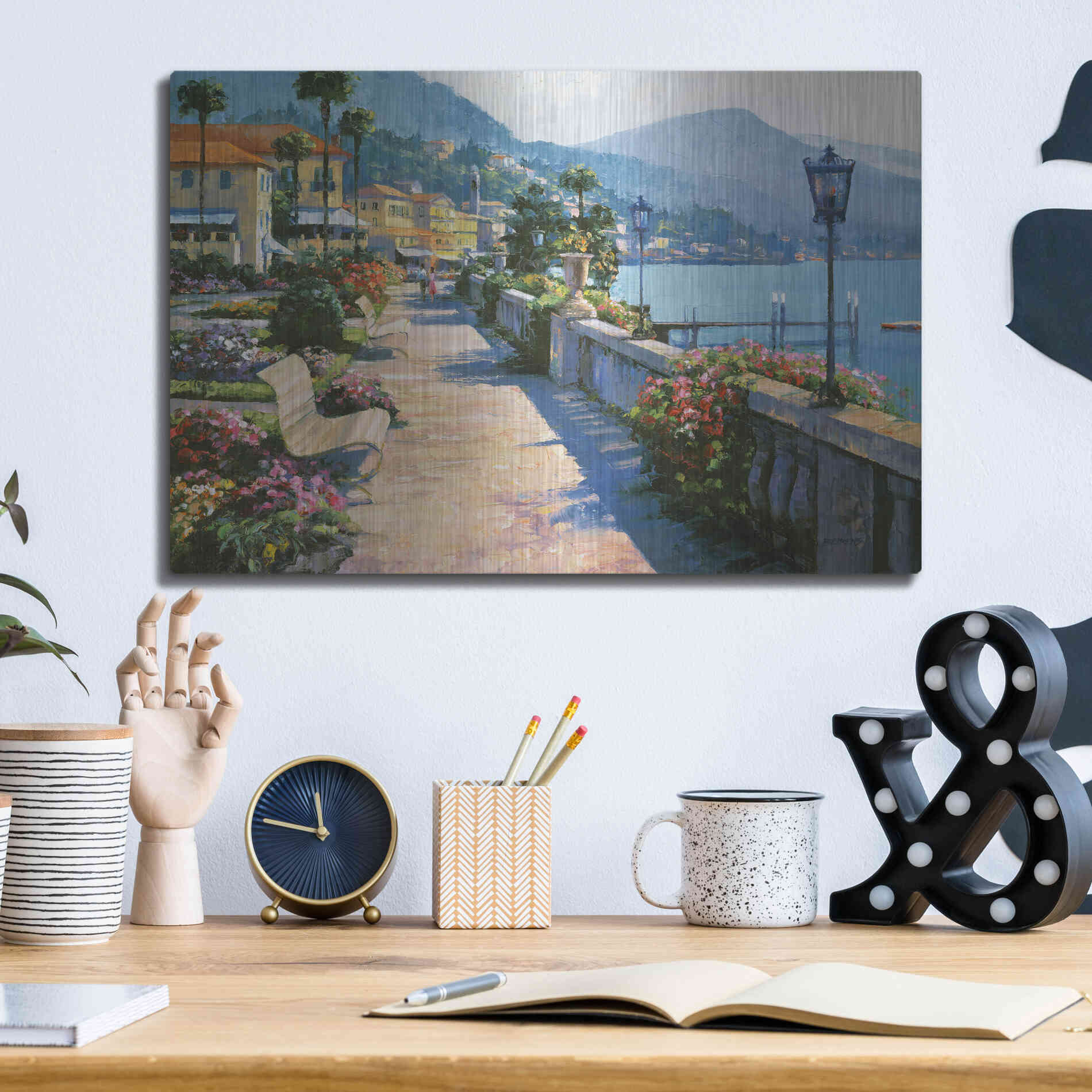 Luxe Metal Art 'Bellagio Promenade' by Howard Behrens Metal Wall Art,16x12