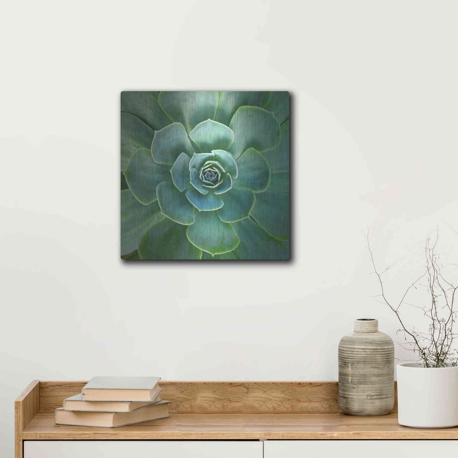 Luxe Metal Art 'Glowing Succulent' by Jan Bell Metal Wall Art,12x12