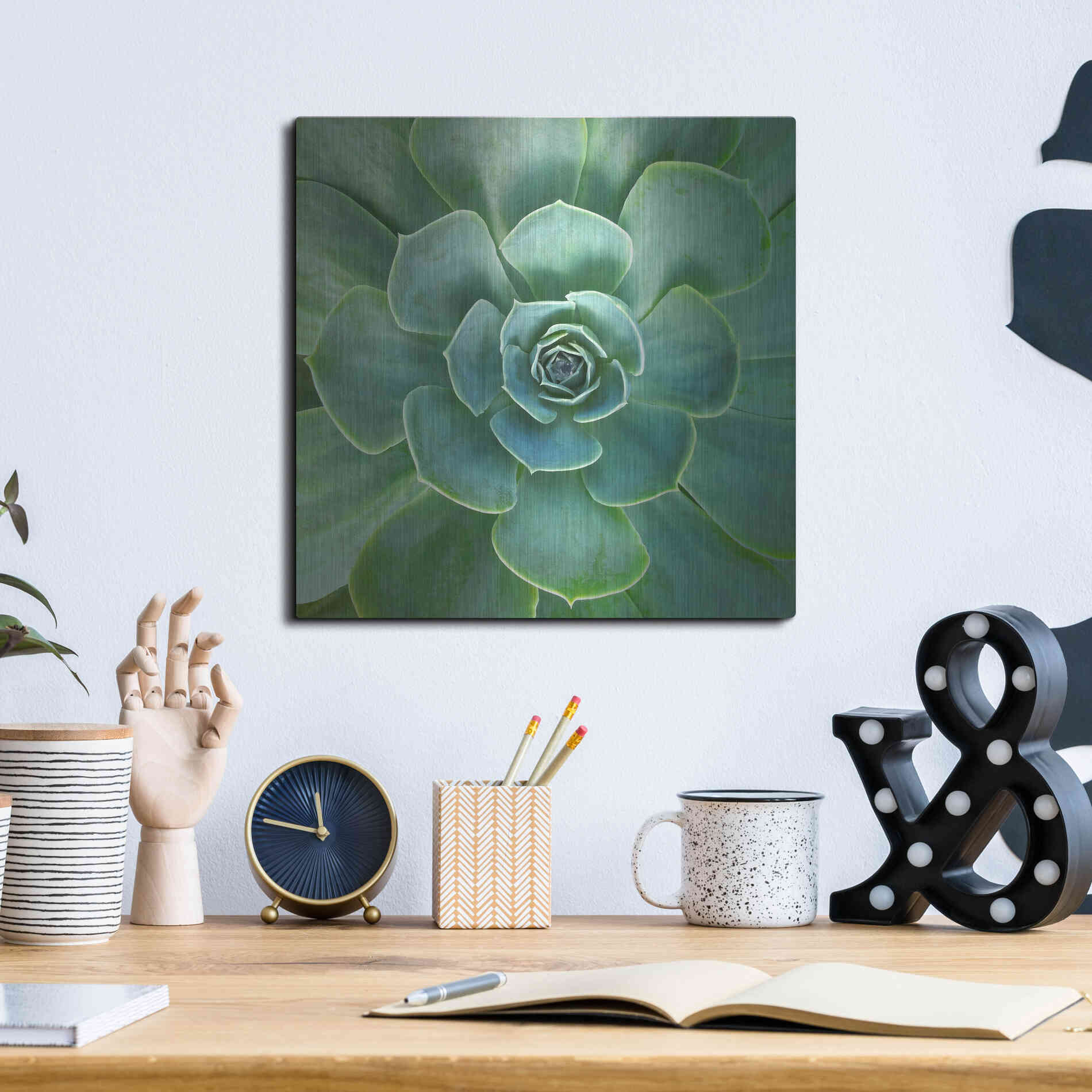 Luxe Metal Art 'Glowing Succulent' by Jan Bell Metal Wall Art,12x12