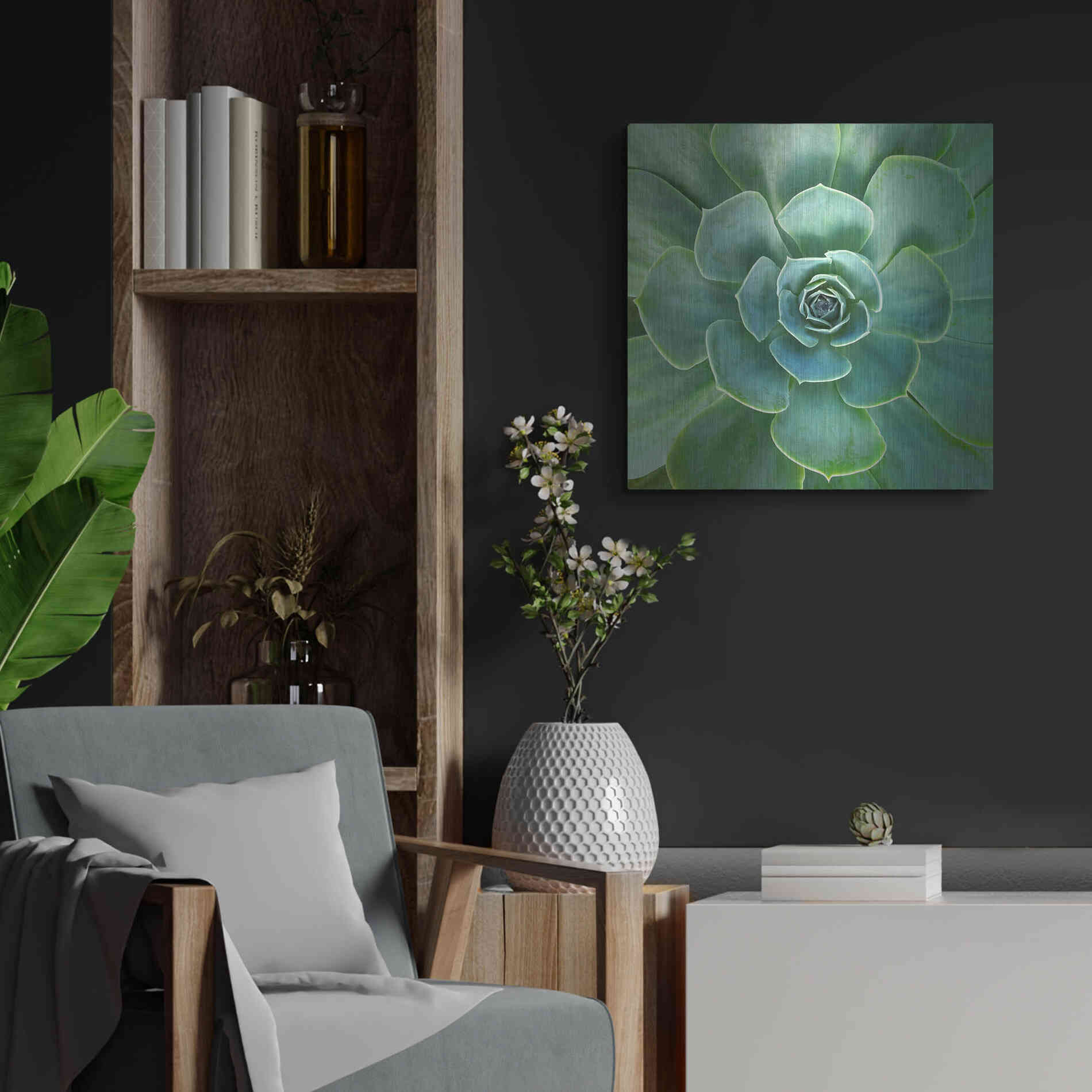 Luxe Metal Art 'Glowing Succulent' by Jan Bell Metal Wall Art,24x24