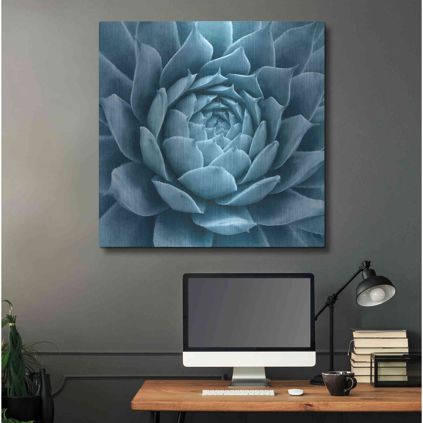 Luxe Metal Art 'Silvery Blue Agave' by Jan Bell Metal Wall Art,36x36