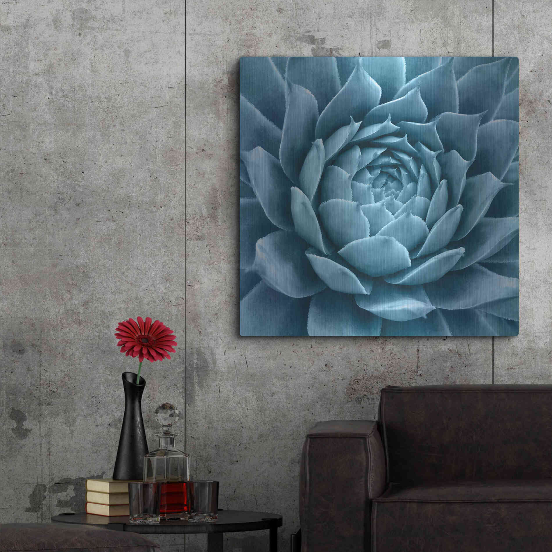 Luxe Metal Art 'Silvery Blue Agave' by Jan Bell Metal Wall Art,36x36