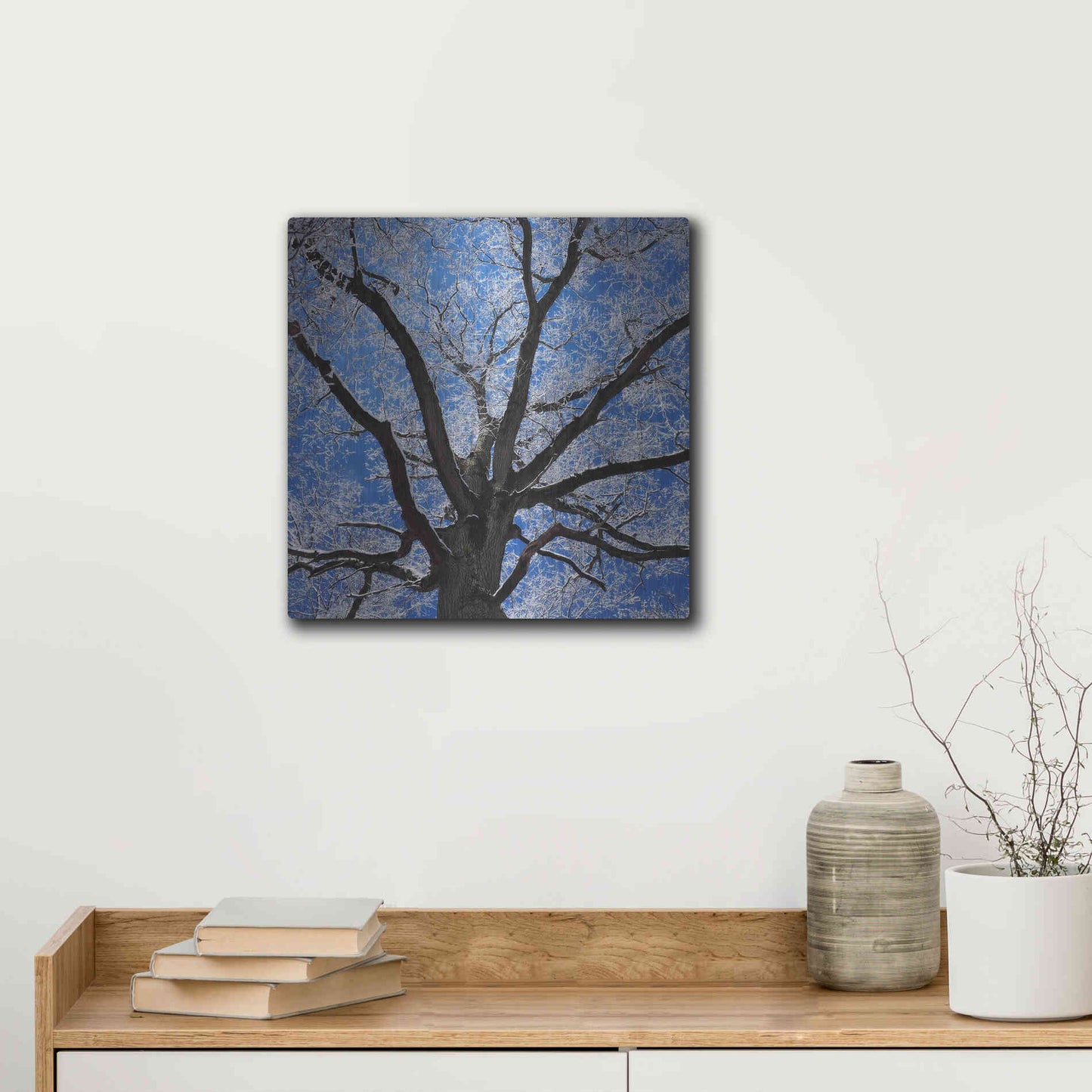 Luxe Metal Art 'Snow Covered Tree' by Jan Bell Metal Wall Art,12x12