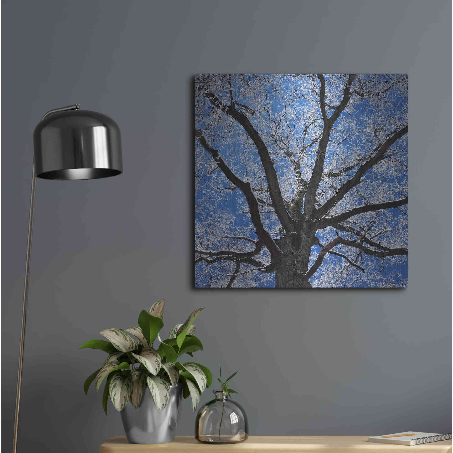 Luxe Metal Art 'Snow Covered Tree' by Jan Bell Metal Wall Art,24x24