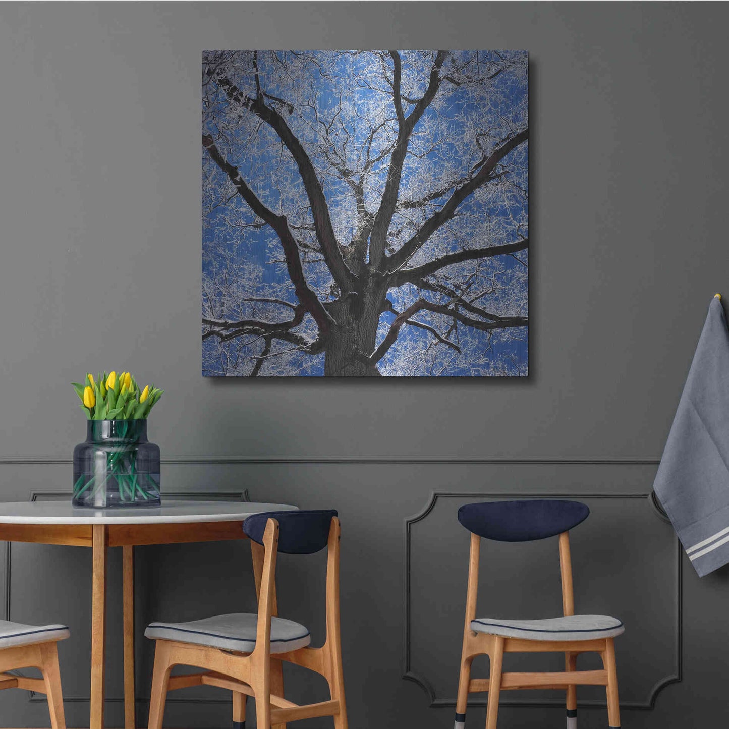 Luxe Metal Art 'Snow Covered Tree' by Jan Bell Metal Wall Art,36x36