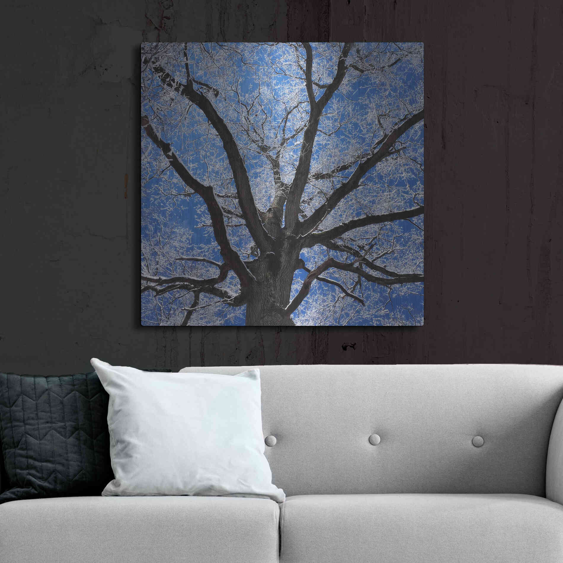 Luxe Metal Art 'Snow Covered Tree' by Jan Bell Metal Wall Art,36x36