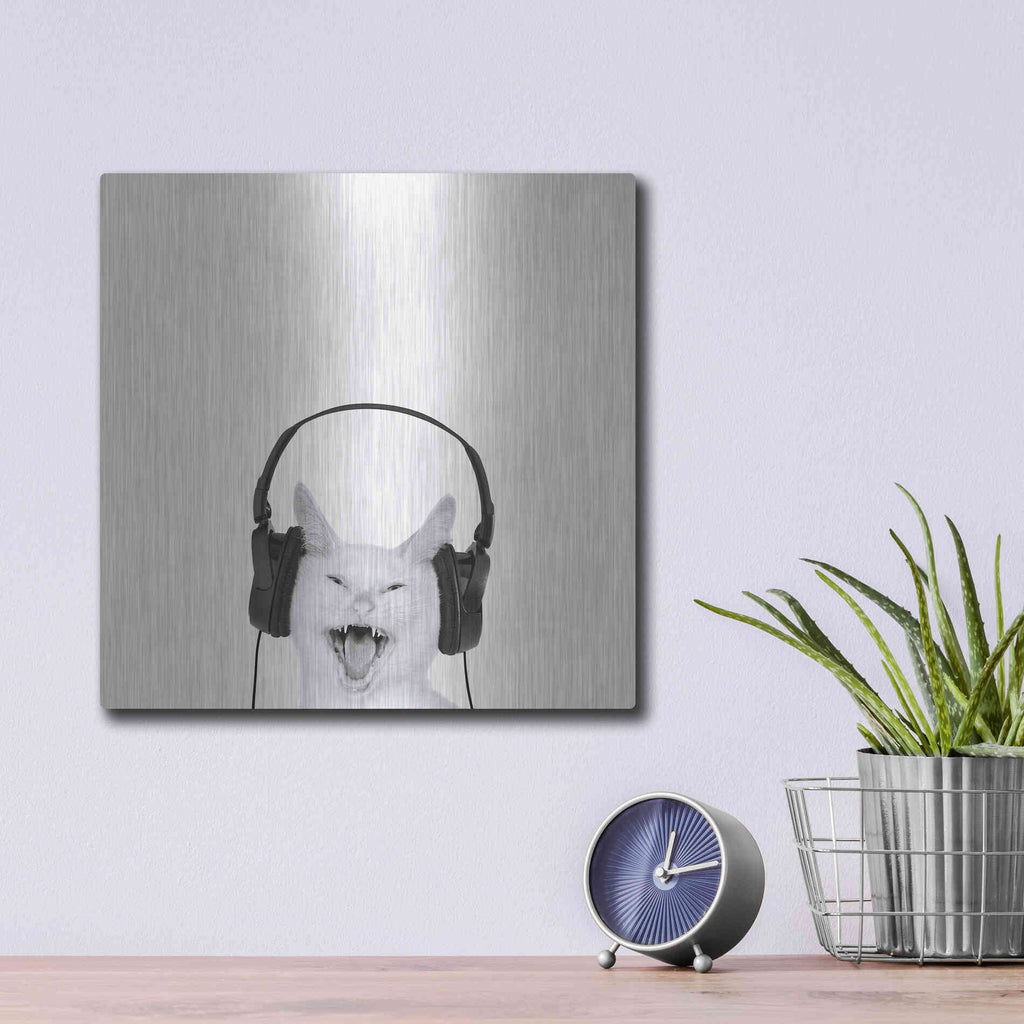 Luxe Metal Art 'Rockin? Kitten' by Jon Bertelli Metal Wall Art,12x12
