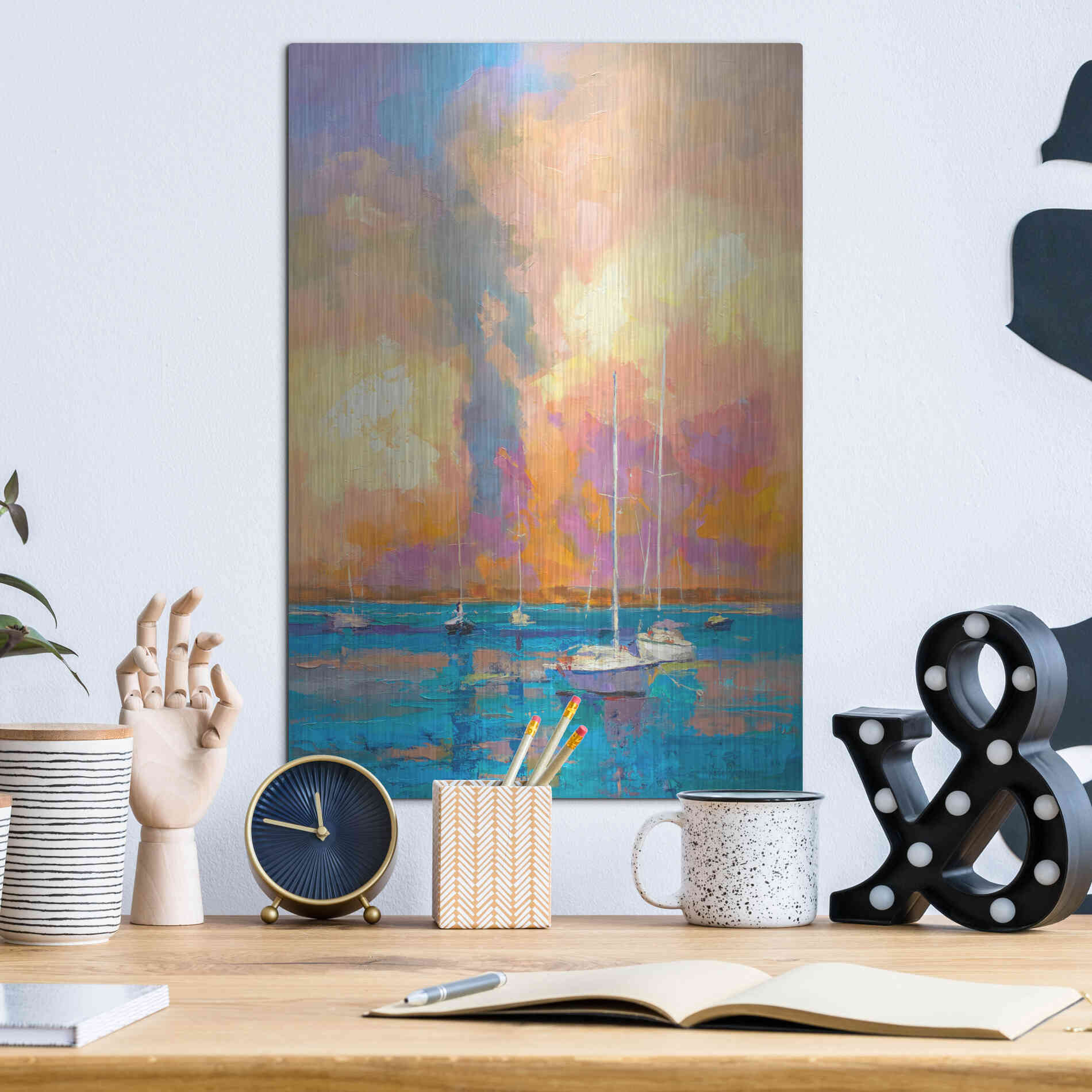 Luxe Metal Art 'Evening On The Bay' by Kasia Bruniany Metal Wall Art,12x16