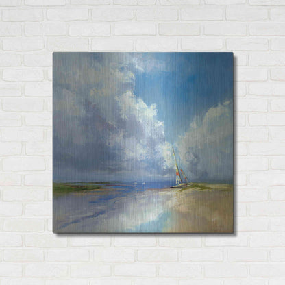 Luxe Metal Art 'Sailboat on a Sandy Beach' by Kasia Bruniany Metal Wall Art,36x36