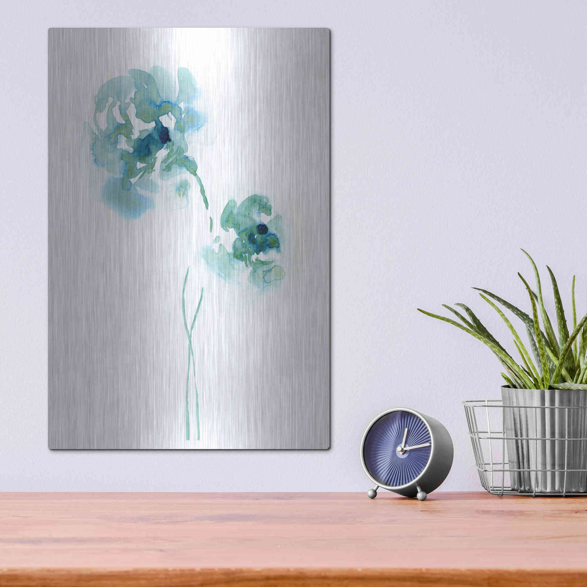 Luxe Metal Art 'Teal Florals' by Lesia Binkin Metal Wall Art,12x16