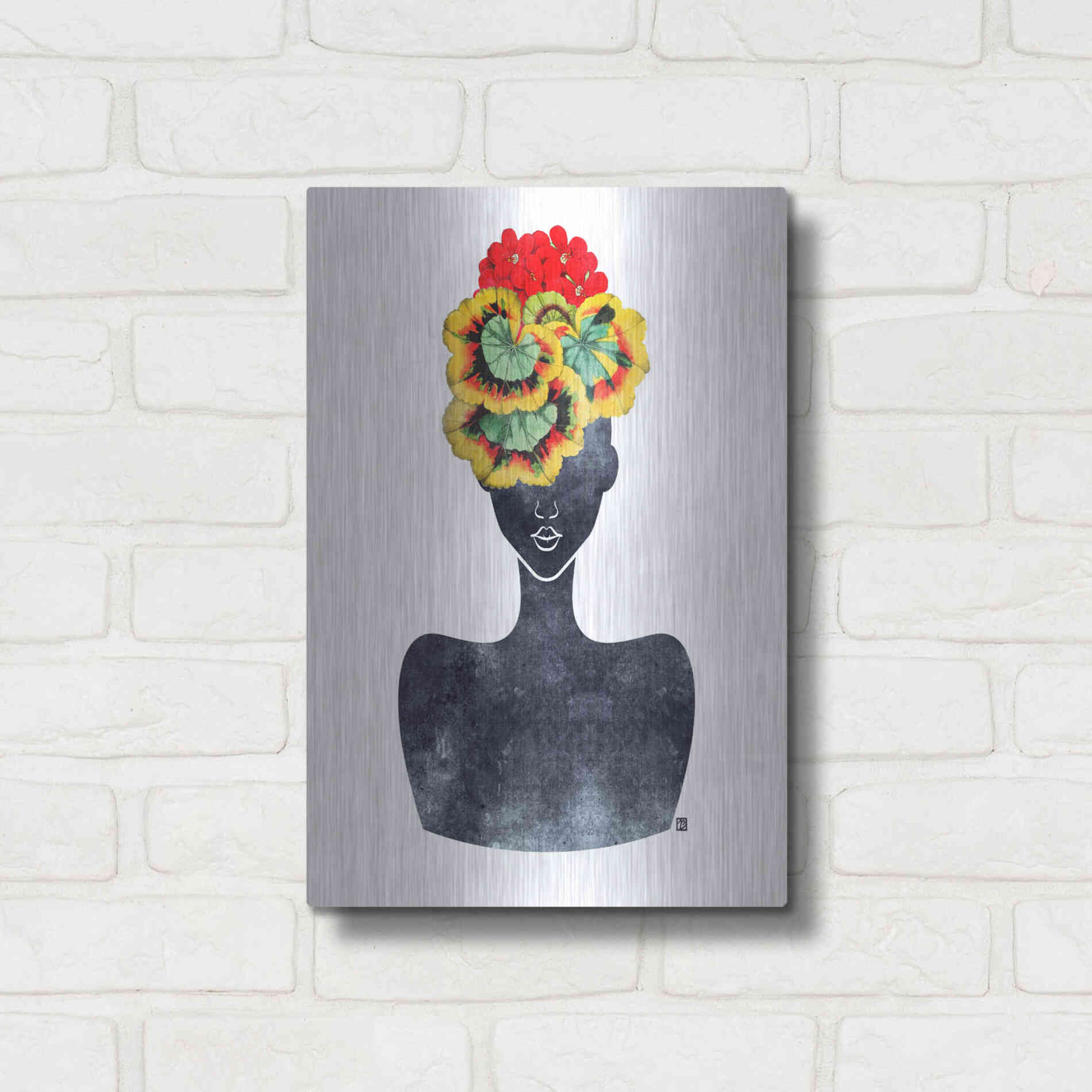 Luxe Metal Art 'Flower Crown Silhouette IV' by Tabitha Brown Metal Wall Art,12x16