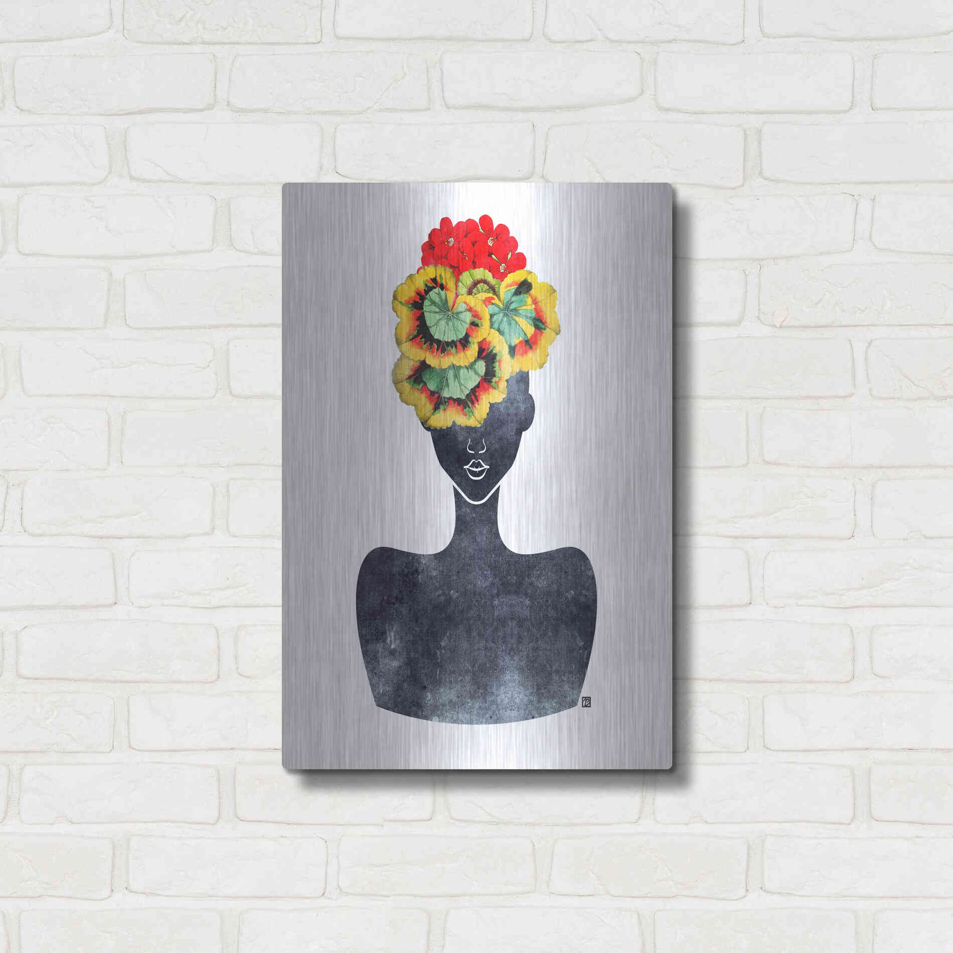 Luxe Metal Art 'Flower Crown Silhouette IV' by Tabitha Brown Metal Wall Art,16x24