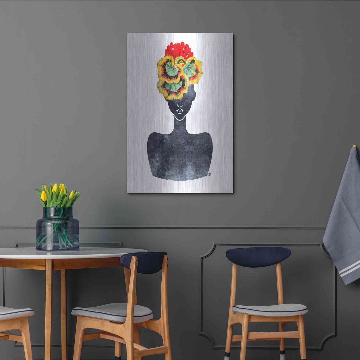 Luxe Metal Art 'Flower Crown Silhouette IV' by Tabitha Brown Metal Wall Art,24x36