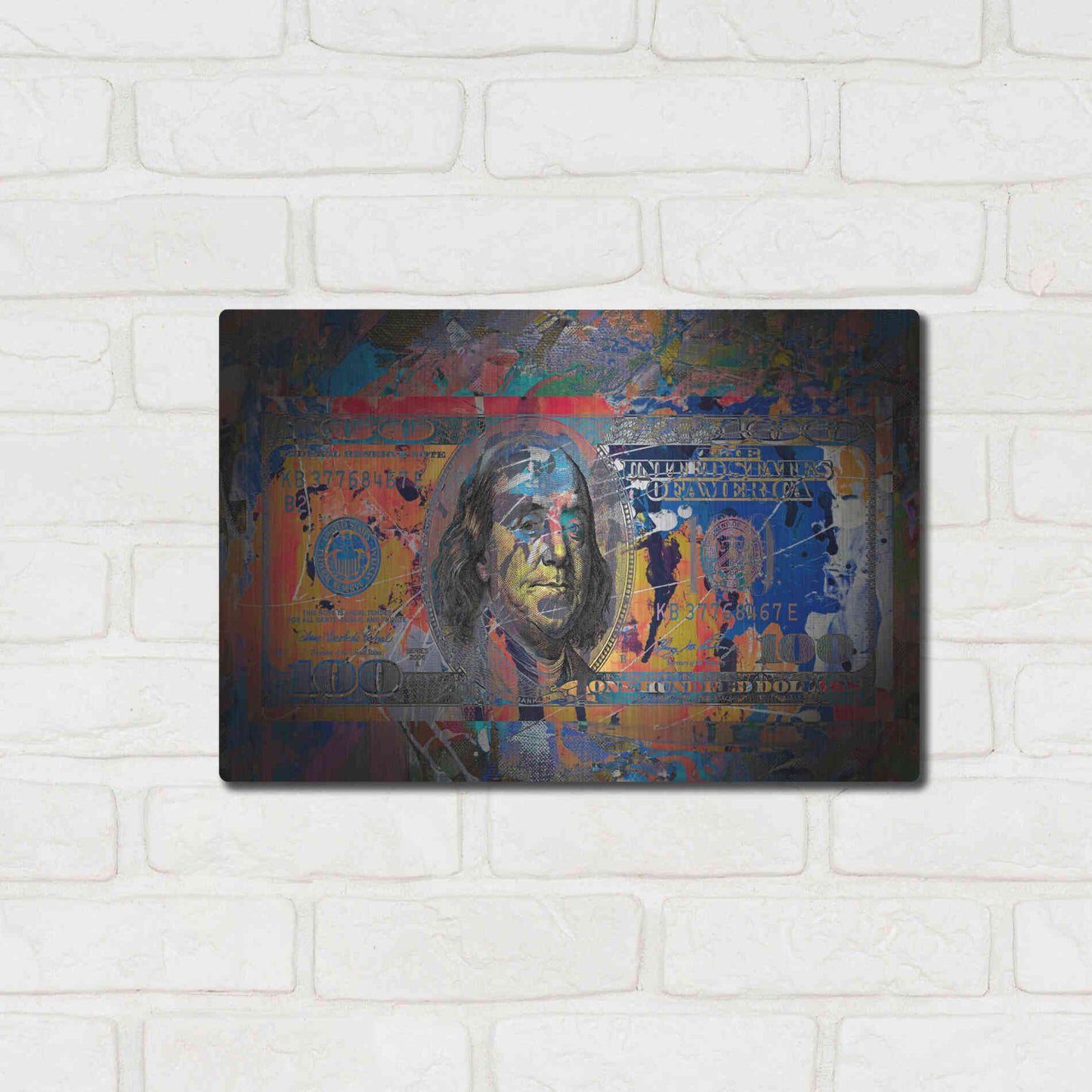 Luxe Metal Art 'Benjamin's Hundreds ' by Epic Portfolio Metal Wall Art,16x12