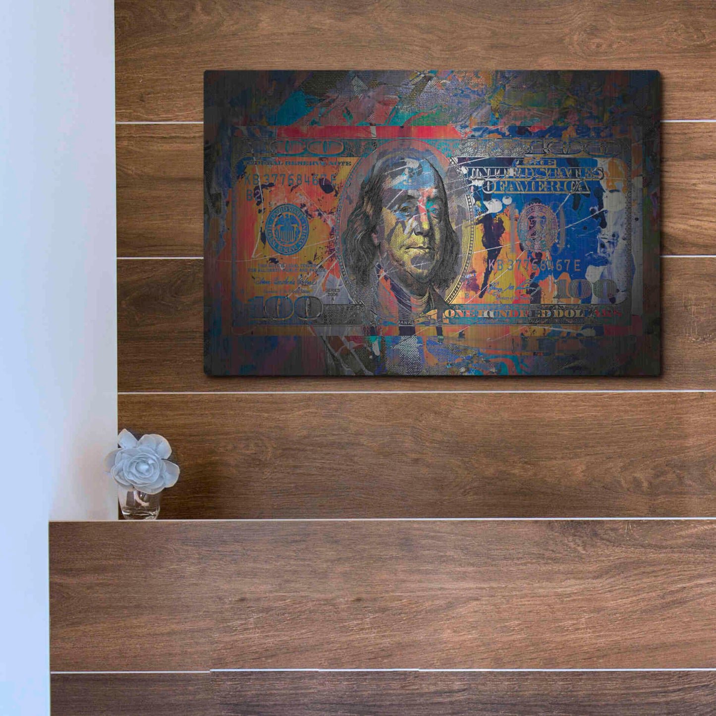 Luxe Metal Art 'Benjamin's Hundreds ' by Epic Portfolio Metal Wall Art,16x12