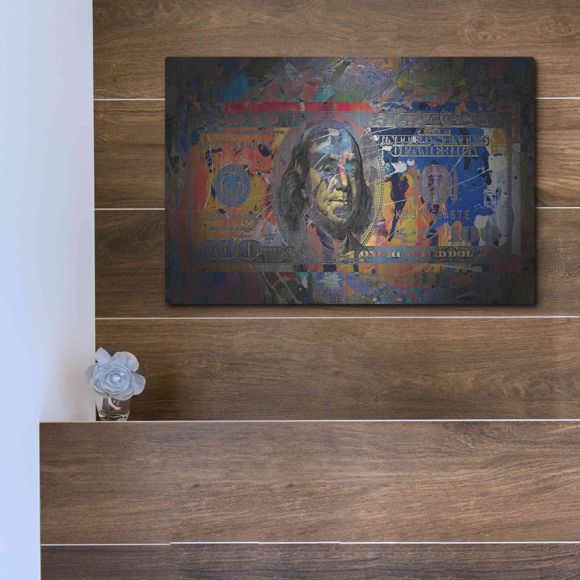 Luxe Metal Art 'Benjamin's Hundreds ' by Epic Portfolio Metal Wall Art,16x12