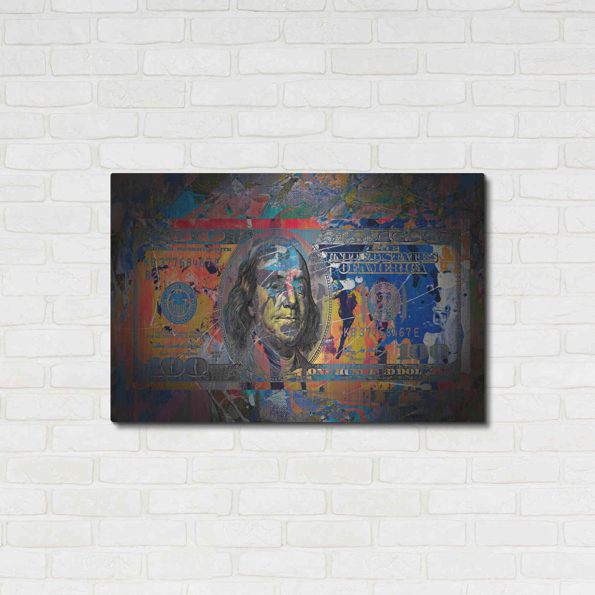 Luxe Metal Art 'Benjamin's Hundreds ' by Epic Portfolio Metal Wall Art,36x24