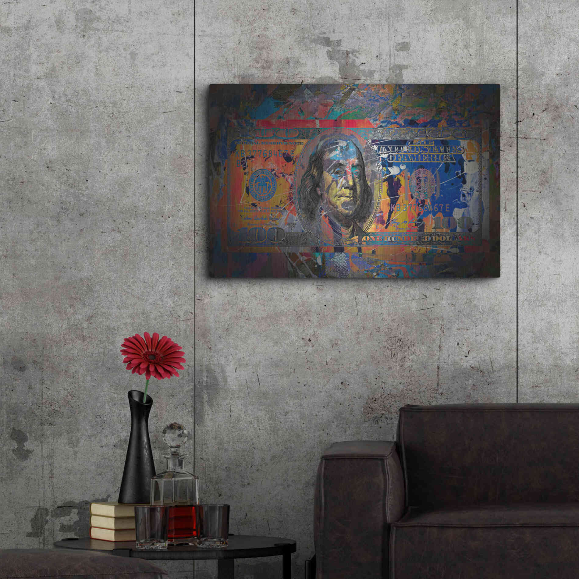 Luxe Metal Art 'Benjamin's Hundreds ' by Epic Portfolio Metal Wall Art,36x24