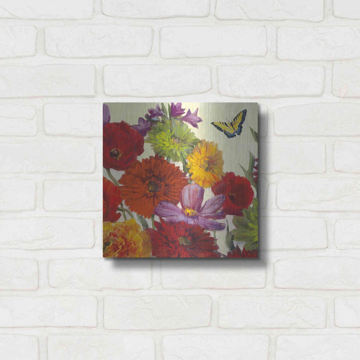 Luxe Metal Art 'Butterfly Flower Scatter II' by Carol Rowan, Metal Wall Art,12x12