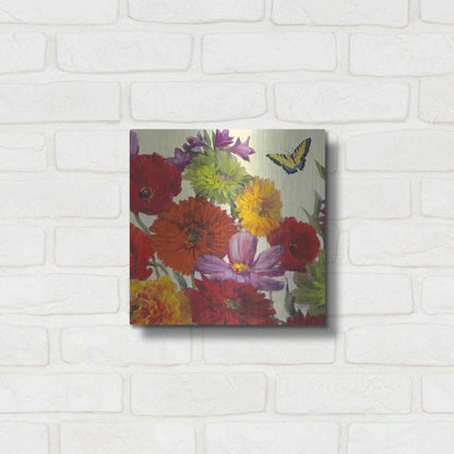 Luxe Metal Art 'Butterfly Flower Scatter II' by Carol Rowan, Metal Wall Art,12x12