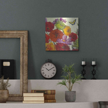 Luxe Metal Art 'Butterfly Flower Scatter II' by Carol Rowan, Metal Wall Art,12x12