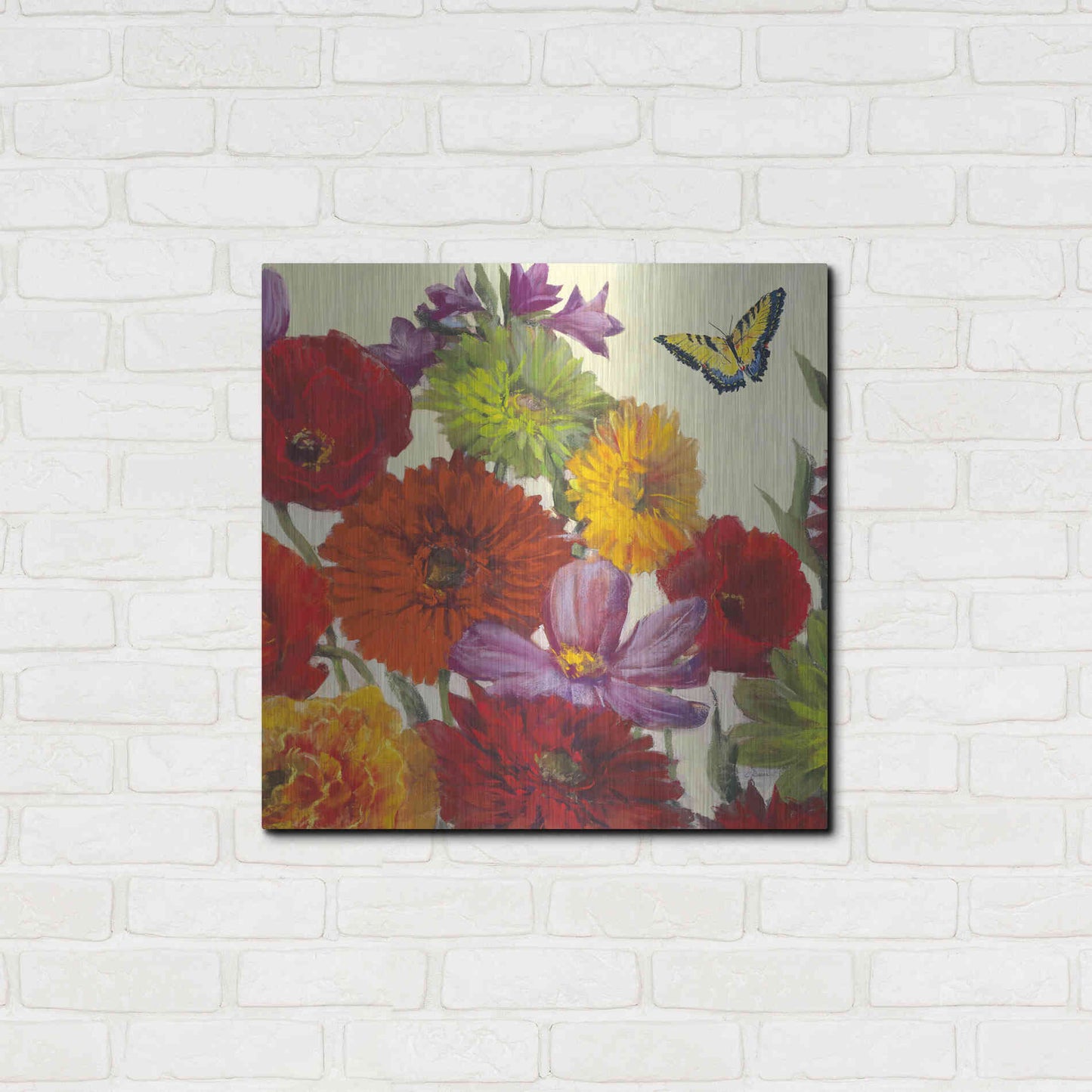Luxe Metal Art 'Butterfly Flower Scatter II' by Carol Rowan, Metal Wall Art,24x24