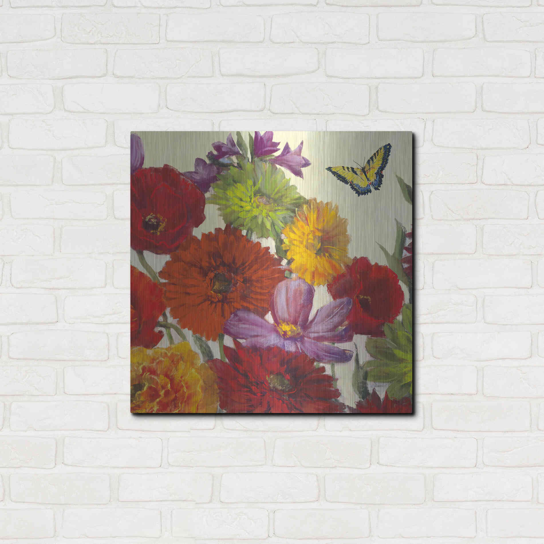 Luxe Metal Art 'Butterfly Flower Scatter II' by Carol Rowan, Metal Wall Art,24x24