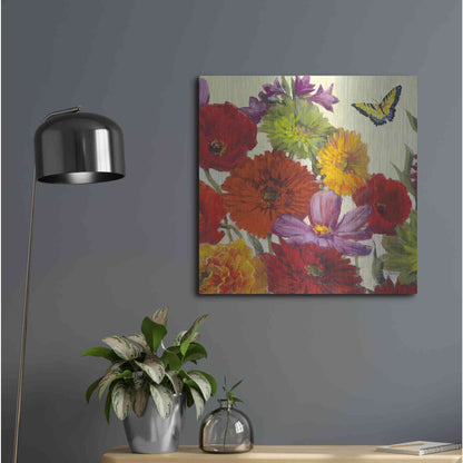 Luxe Metal Art 'Butterfly Flower Scatter II' by Carol Rowan, Metal Wall Art,24x24