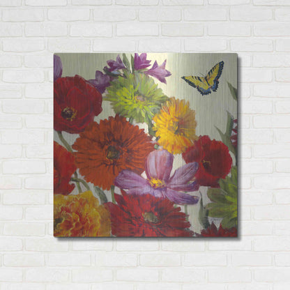 Luxe Metal Art 'Butterfly Flower Scatter II' by Carol Rowan, Metal Wall Art,36x36