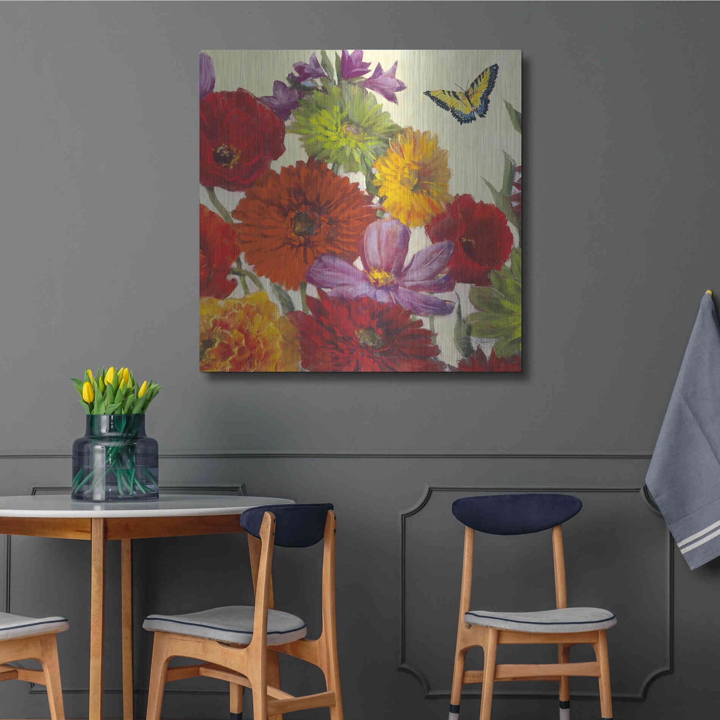 Luxe Metal Art 'Butterfly Flower Scatter II' by Carol Rowan, Metal Wall Art,36x36