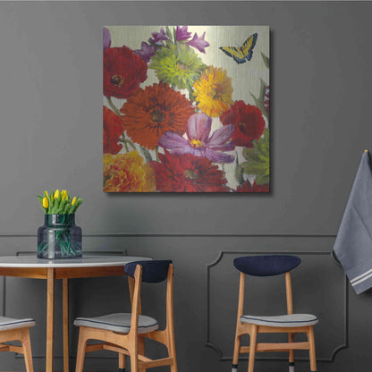 Luxe Metal Art 'Butterfly Flower Scatter II' by Carol Rowan, Metal Wall Art,36x36