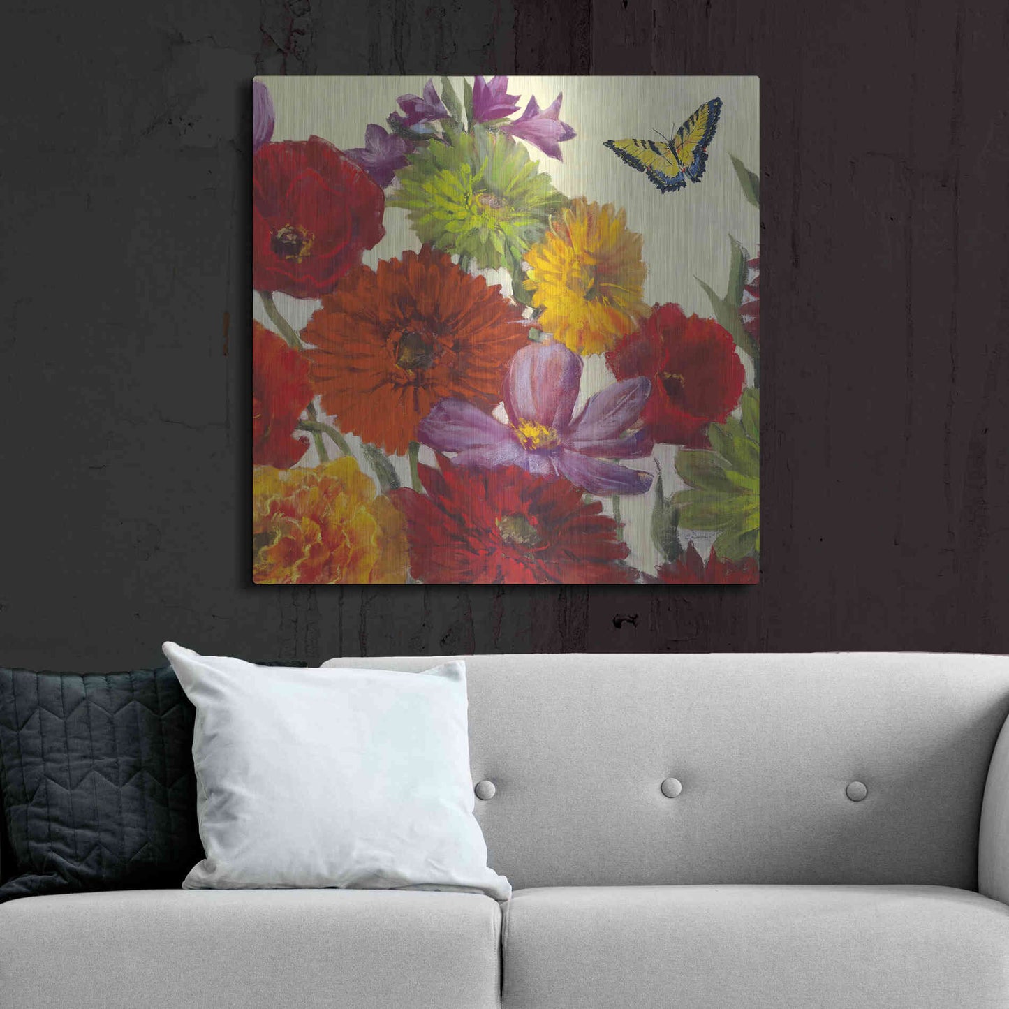 Luxe Metal Art 'Butterfly Flower Scatter II' by Carol Rowan, Metal Wall Art,36x36